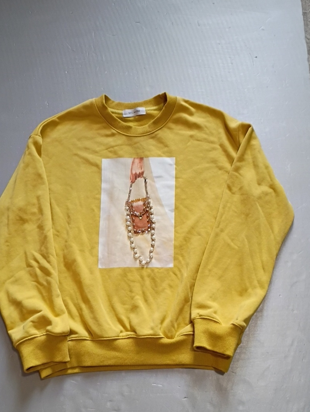 Milaikou M Yellow Graphic Crewneck Sweatshirt - Unbranded Beaded Pearls Handbag